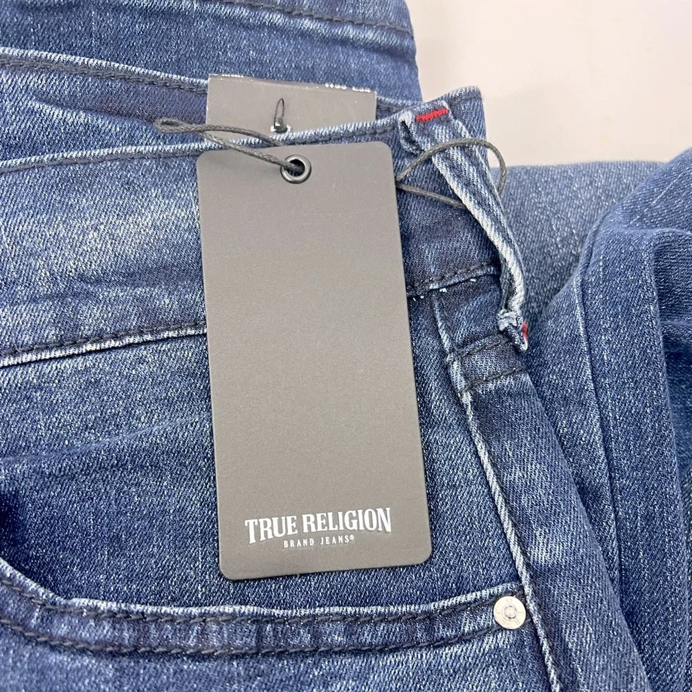 TRUE RELIGION JEANS, RICKY RELAXED STRAIGHT, DARK INDIGO BLASTER, W 33, L34